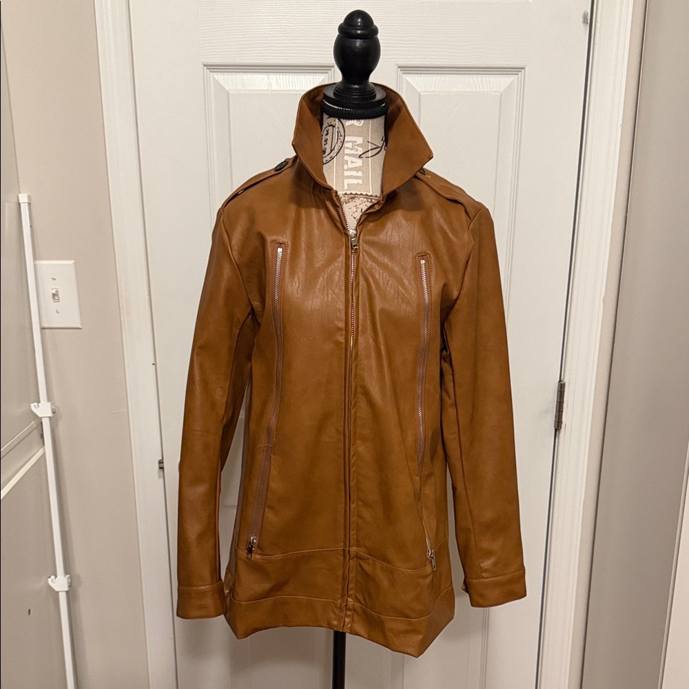Brown Faux leather jacket size Medium NEW